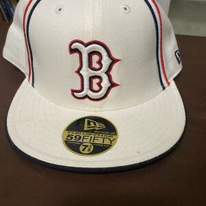 Boston Red Sox New Era White with Red and Blue trim 59FIFTY fitted cap
